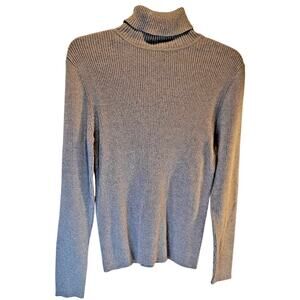 Reference Point Women's Pullover Gray Turtleneck Ribbed 100% Cotton S New